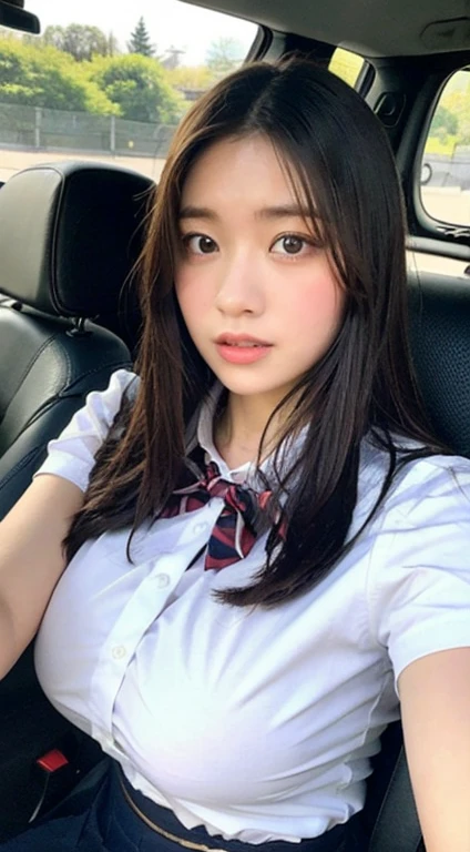 Inside the car、、Big Breasts,Junior high school students、uniform、 panties