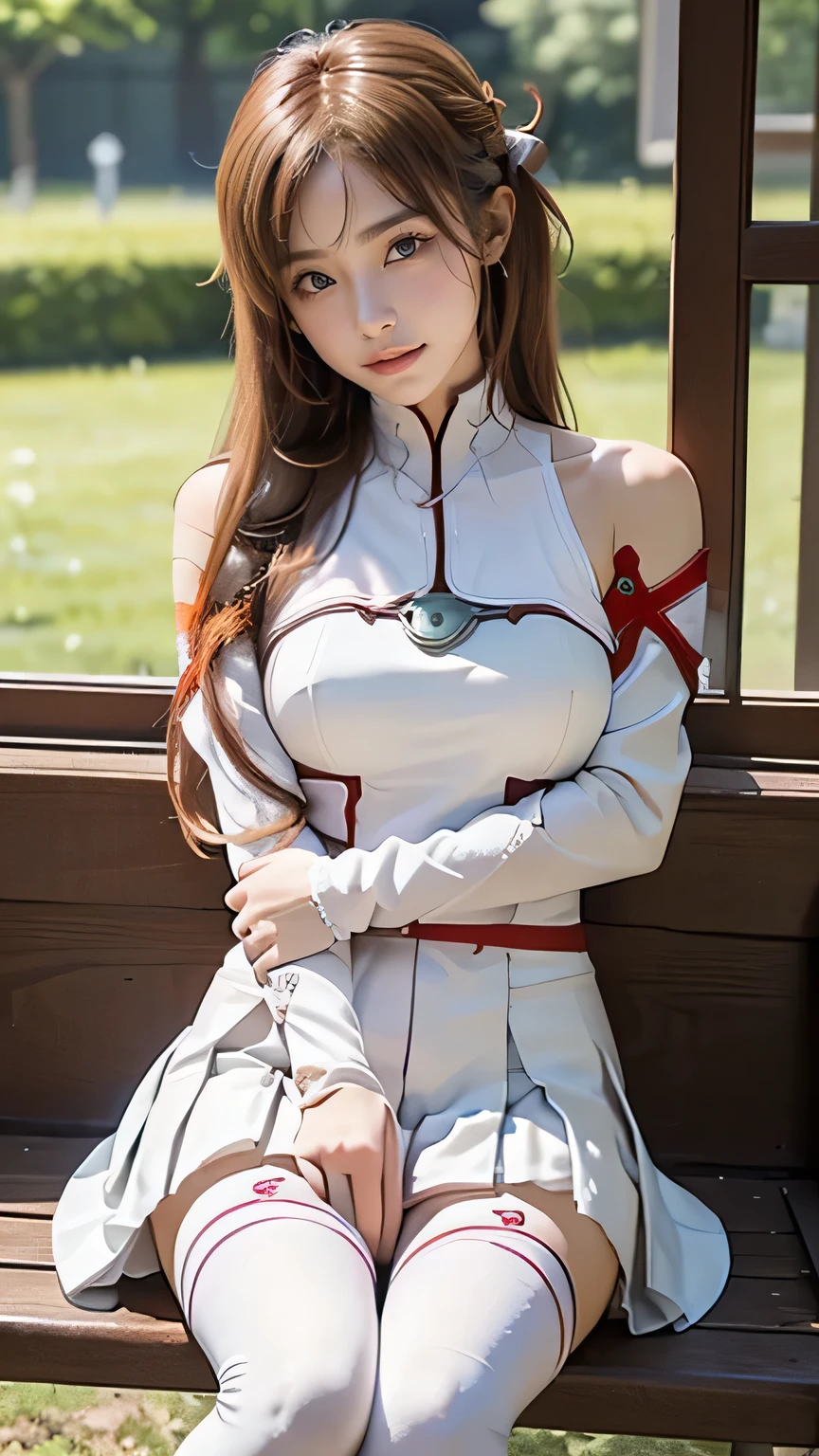 ((( best quality))), ((masterpiece)), (   Details), ((alone)), ((((((A girl dressed as Asuna)))))),  (((細身の体:1.4, Big Breasts , big butt, slim and thin waist, thick thighs ,  Thin legs))),(   pretty nipples, camel toe   ,Camel hoof), ((     GROWING SKIN    ,   white skin,     GROWING SKIN    )), Mysterious Light,  ((( A girl with a well-groomed face  ))), (( big eyes)), ((((((Droopy eyes)))))), ((((  Close Your Eyes )))), ((((  accurate anatomy )))),     Completely-valid  ,   eyeshadow,   earrings for a woman alone ,   Necklaces   , (((((aaasuna, long hair, brown hair, braid, brown eyes, bare shoulders, armor, breastplate, white sleeves, detached sleeves, red skirt, pleated skirt, white thighhighs))))),