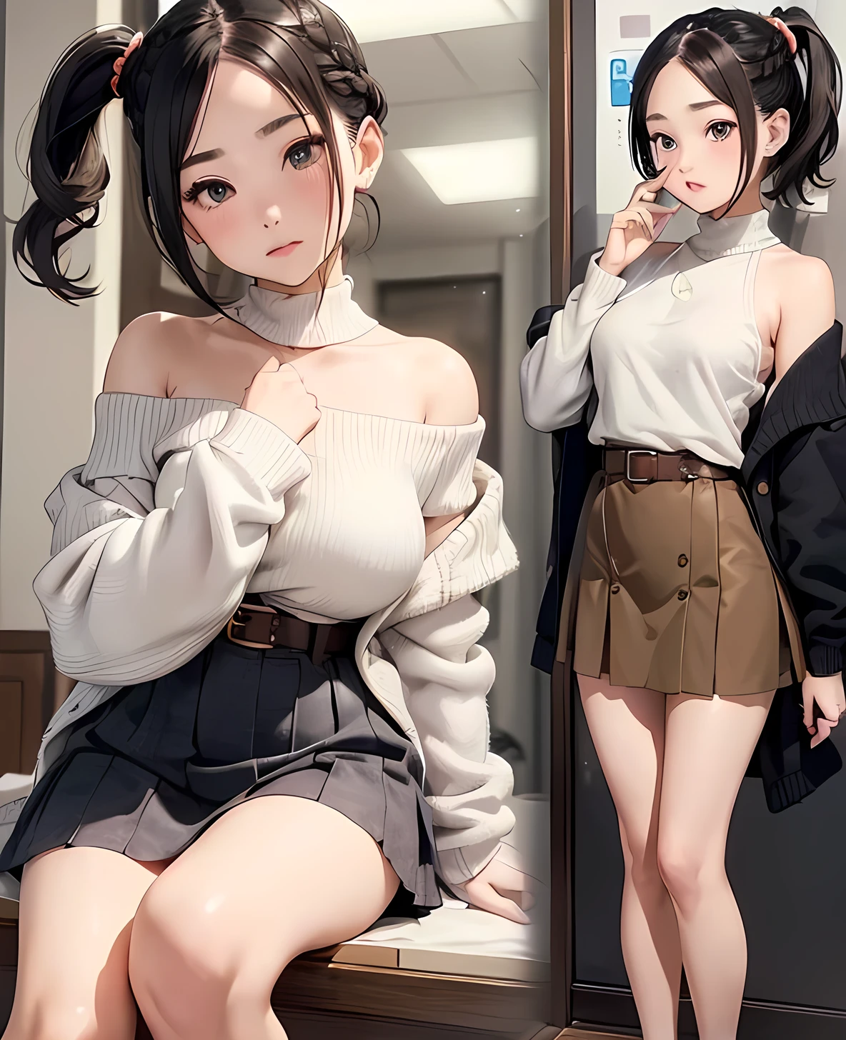 (random porn pose),(random hairstyle),(Highest image quality,(8k),ultra-realistic,best quality, high quality, high definition, high quality texture,high detail,beautiful detailed,fine detailed,extremely detailed cg,detailed texture,a realistic representation of the face,masterpiece,Sense of presence),sweater,tight mini skirt,stockings,Engineer boot