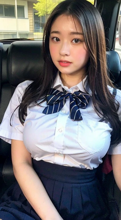 Handjob、Inside the car、、Big Breasts,Junior high school students、uniform