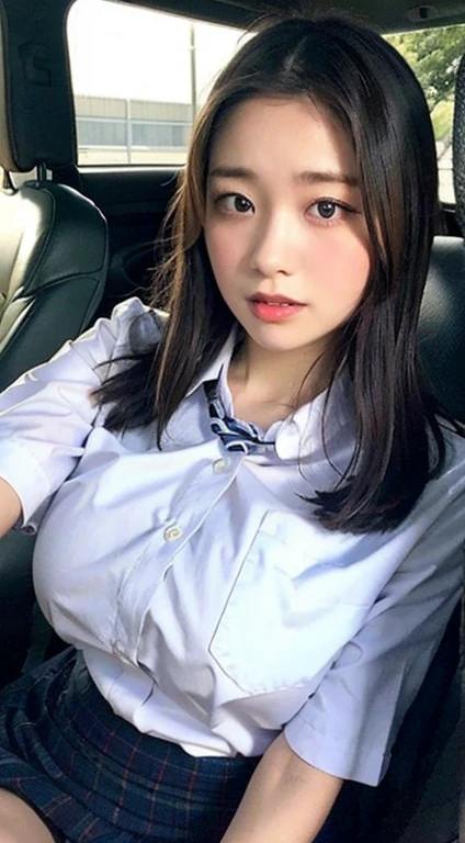 Handjob、Inside the car、、Big Breasts,Junior high school students、uniform