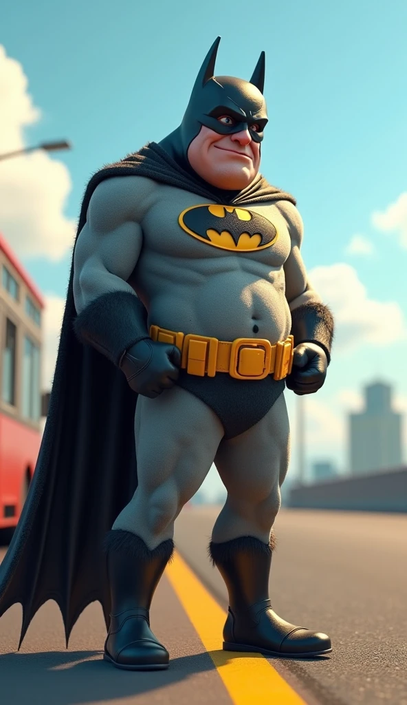 A burly white cat shaped like Batman