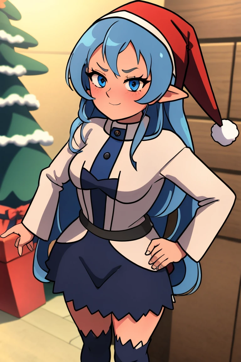 Roxy Migurdia, long blue hair,  Blue eyes, Christmas, Christmas costume