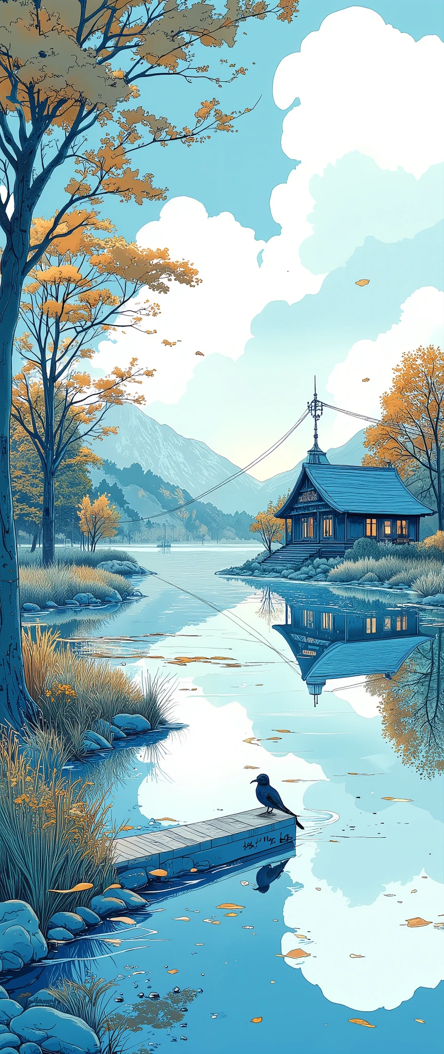 (masterpiece:1.2,Outstanding quality,Mirror finish, Best Illustration ),8k,16k,wallpaper,(Quiet Lake),(morning haze),(Quiet Lake畔の森の影),(A cuckoo is croaking ),(Watercolor),( Dynamic ),( beautiful gradation),(Tranquility VFX )