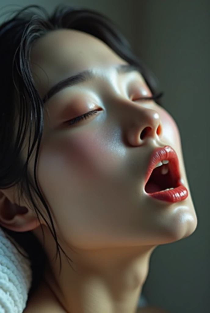 Face Up Escatsy (((Pretty Japanese woman))), ((Cry, A soft−open eyes, looking at ...