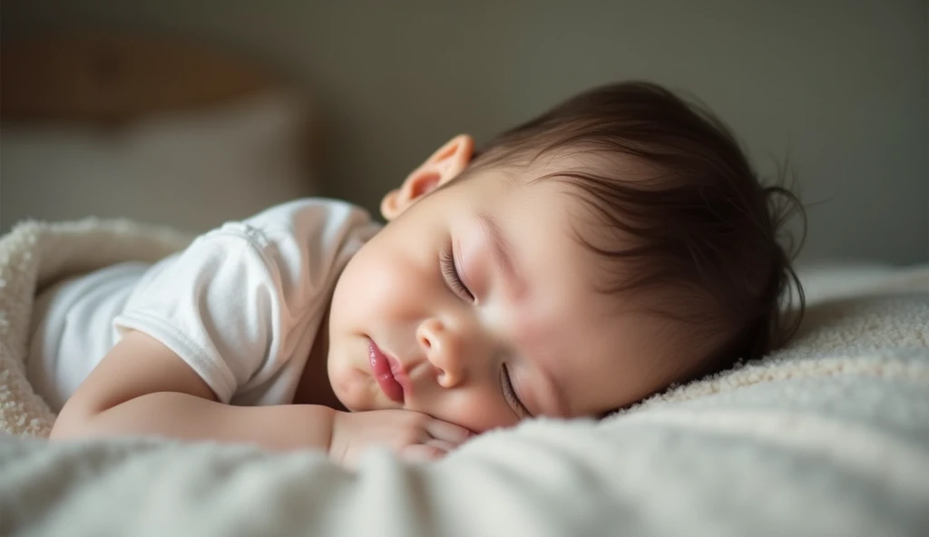 newborn baby, usando pijama, Lying in a crib, Realistic version 8k
