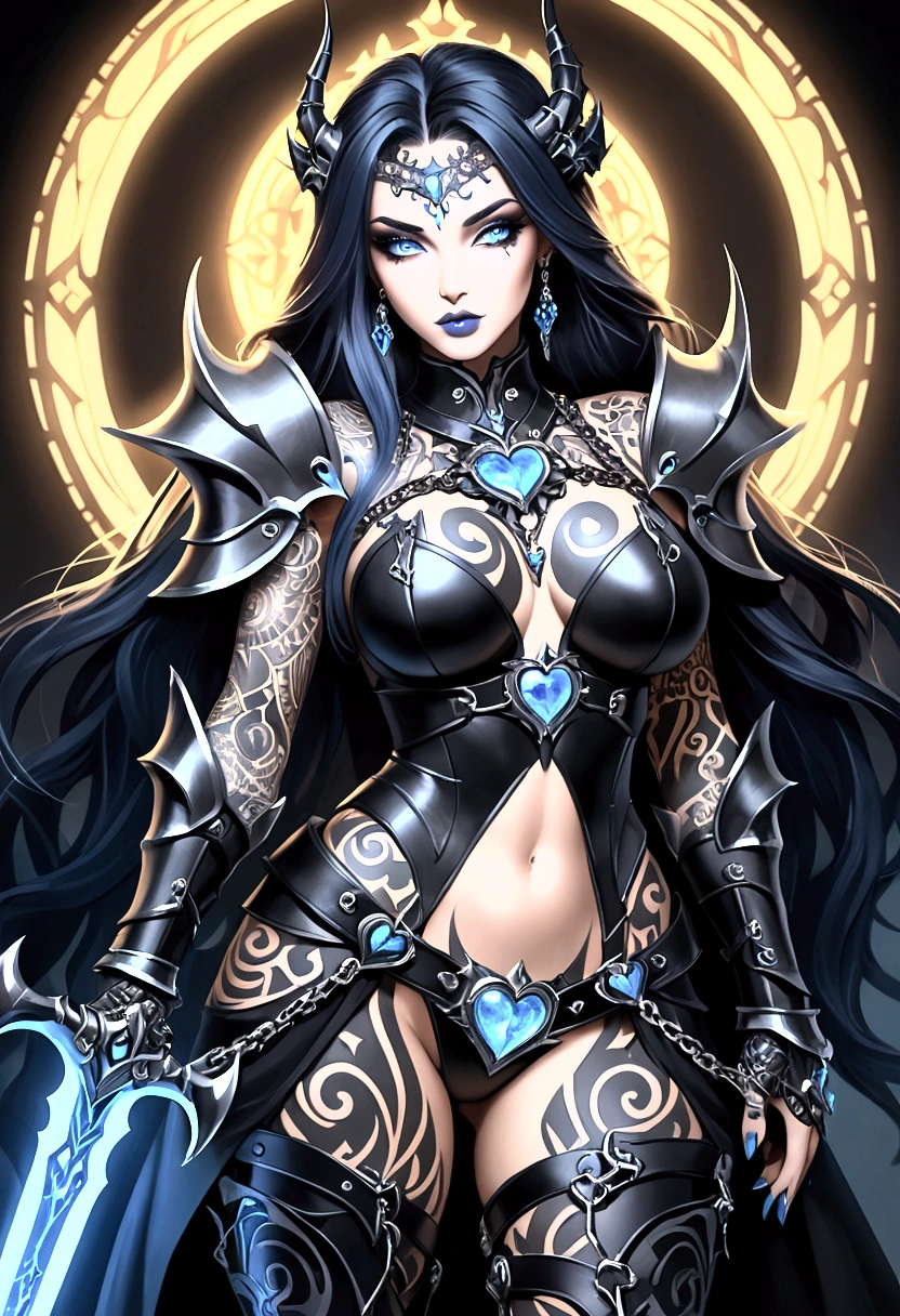 best quality,4k,8k, highres, masterpiece:1.2), ultra-detailed, extremely detailed eyes, extremely detailed body, (large masterpiece digital art), (detailed manga illustration), (detailed line art), ((perfect anatomy)), (intricate details:1.3), (ultra-detailed:1.3), (illustration:1.3), (sharp focus:1.3), (natural lighting:1.05), (vivid colors:1.3), (masterpiece), (best quality:1.4), (perfect anatomy:1.4), high quality, expressive eyes, full body, detailed face, beautiful face, perfect face, 1girl, ((dark skin)), animal ears, black sclera, smile, colored sclera, breasts, solo, monster girl, black hair, (wolf ears), large breasts, curvy, wide hips, long hair, ((gold eyes)), claws, grin, fur, looking at viewer, collar, ((dynamic action pose)), tail, wolf tail, dragon horns, wings, sadistic smile, hair over eye, {regal outfit}, tiny crown, blue fire, curvy, china dress, dark skin, cinematic lighting, dramatic atmosphere, Beautiful woman, dragon spear in hand, Jeff Bridges, ((cartoon style)), Marvel Cinematic Universe style, (((hell castle in the background))), soft bokeh of hellscape, Atey Ghailan, Jeremy Mann, Greg Manchess, Antonio Moro, trend in ArtStation, trend in CGSociety, Intricate, High Detail, Sharp focus, dramatic and photorealistic painting art by Midjourney and Greg Rutkowski, 
