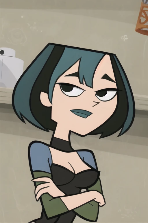 <lora:totalDramaCharacters_v10:0.9> td gwen, 1girl, black hair with red highlights, latina