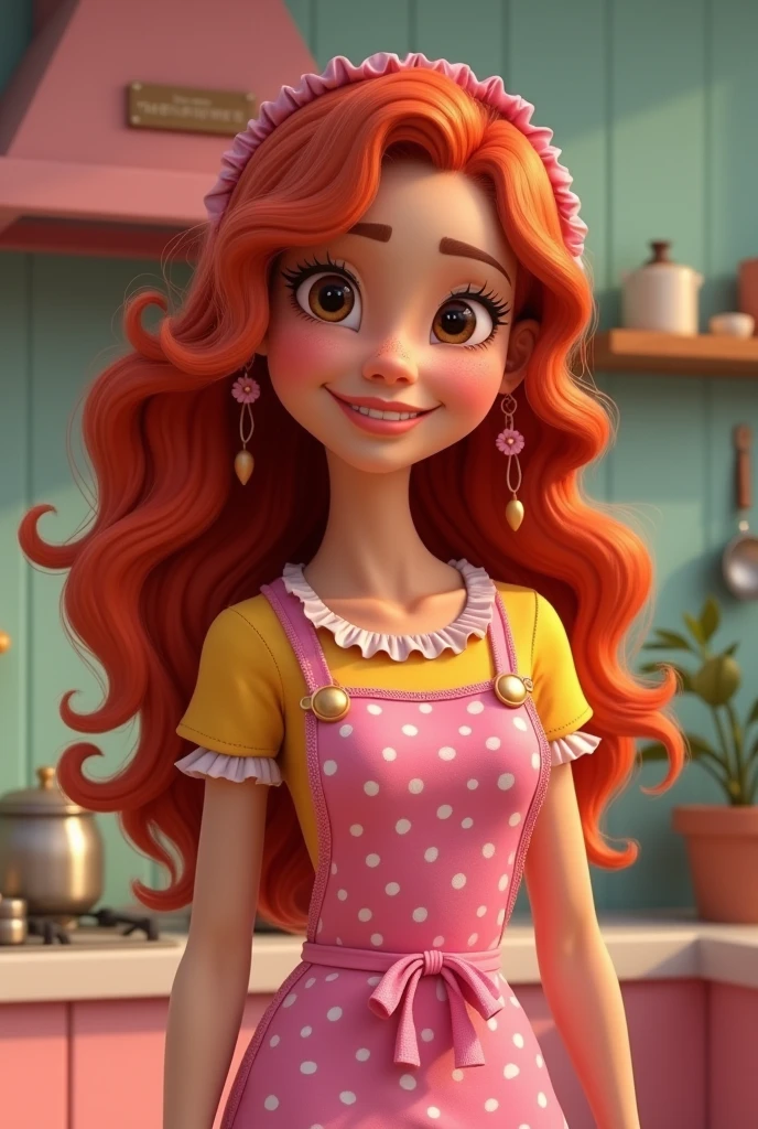 Beautiful woman with makeup and pink lipstick smiling with a big pink cake Birthday party scene