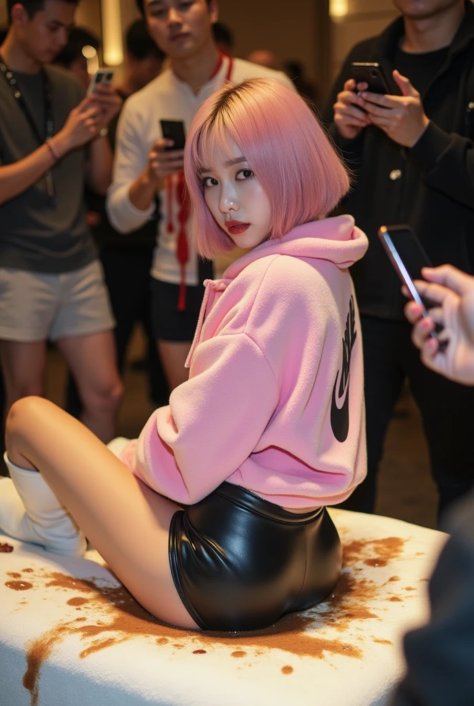 (A group of boys surrounded a girl,The boys controlled a girl's limbs at the same time:1.7),(only girl,femdom,Seductive pose,Spread her legs to the sides,Half squat on tiptoe,Hands on the back of head,The crotch is raised,huge boob,Sweet smile),(Stylish hairstyle,Design intricate hairstyles,Extremely complex hairstyle,random color hair,Rainbow color pick-dye,Cute hairstyle,Asymmetrical hairstyle),(pantiess)