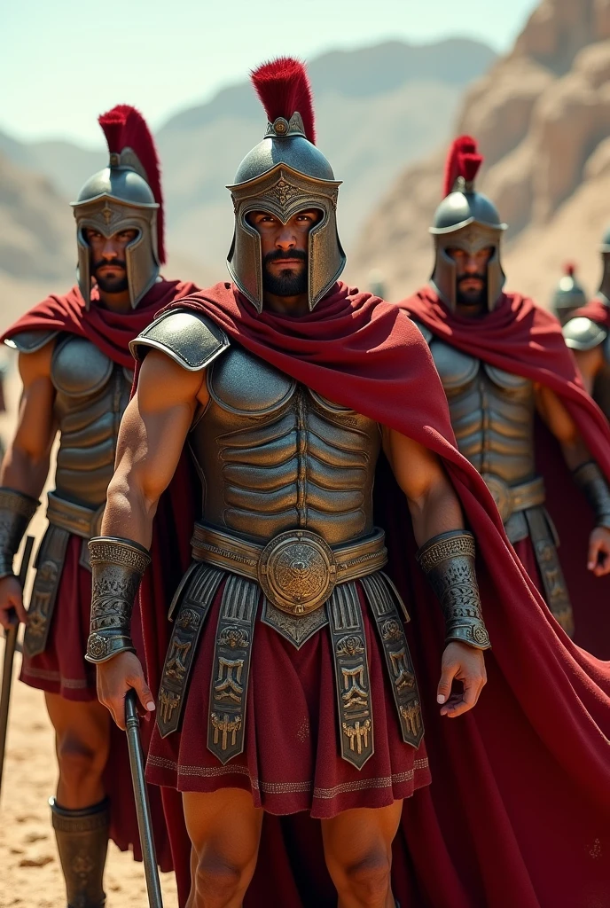 ancient greece army, ((anime styling)) ,with gray armor, ((white tunic and cape)).