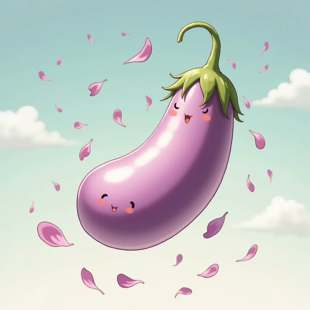 (masterpiece:1.2,Superior Quality,Mirror finish,, Movie experience ,  best illustration :2.0, super detailed),8k,wallpaper, Rain of Petals ,( Japanese purple eggplant :2.0),(eggplant is falling from the sky :2.0),( eggplant petals are falling from the sky:2.0),( eggplant soars :2.0),("eggplant "),(Front:2.0),(dynamic),(cute:2.0),(cuteイラスト:2.0)