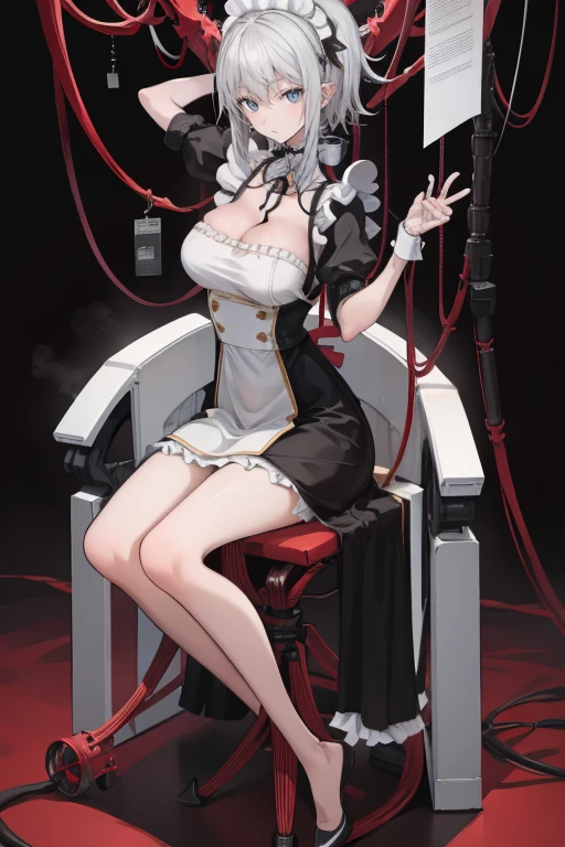 NSFW, ((Masterpiece, best qualtiy)),arlecchino, arlecchino from genshin impact, exquisitedetails,Fine background,Delicate light,Ray traching,Perfect texture,one-girl,White shirt,Black super shorts,Black band on upper body,Strangle,leg loops,Black stockings,black military boots,Red pupils,Glowing pupils,Exquisite facial features,long leges,Elaborate Eyes,Disdainful eyes,evilsmile,Gloomy environment, voluptuous figure,big tits, Big breasts and thin waist,Tall guy,抖S,Royal Sister,full body shot shot,Be red in the face,White skin, white hair,Red pick dye,Only a pair of rabbit ears,Narrowing of the skin,Strangulation,mitts,Black clothing,Foot shot,Seductive action,inside in room,sit on chair,Hold your cheeks with both hands,Look down,Positive perspective,Show the legs,Show feet,Show feet,blackstockings,Erlang legs,Wearing military boots on his feet,Show off your shoes,Reasonable limb position