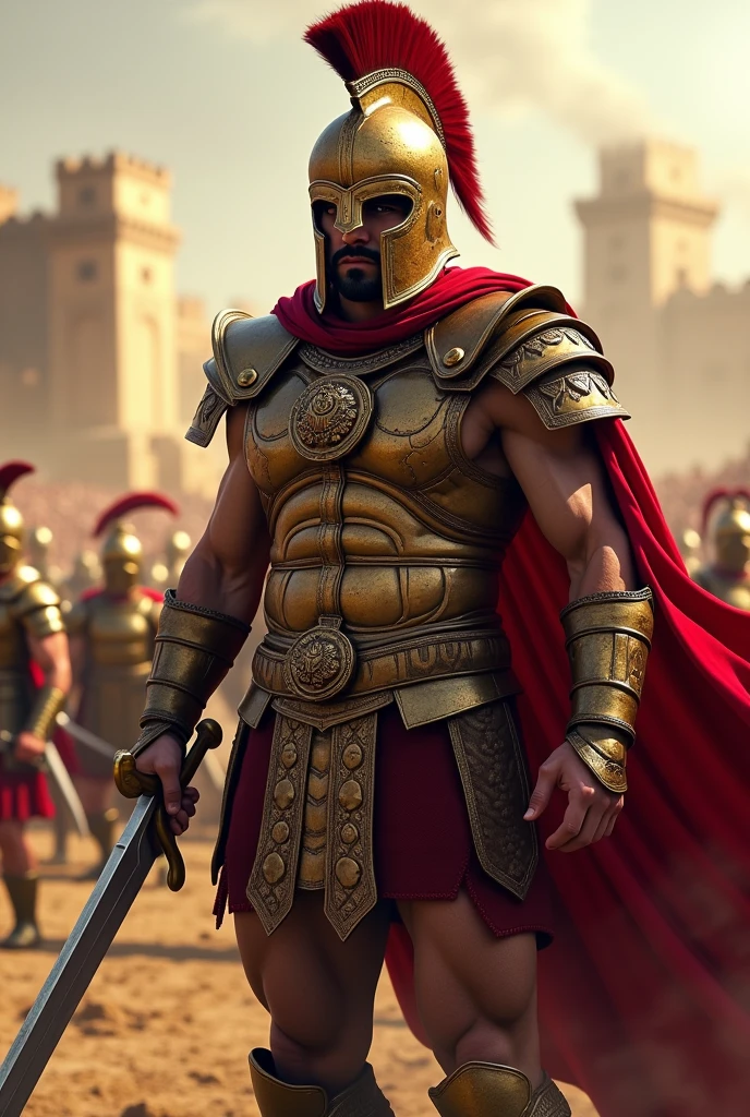 Spartan with sword and shield in war
