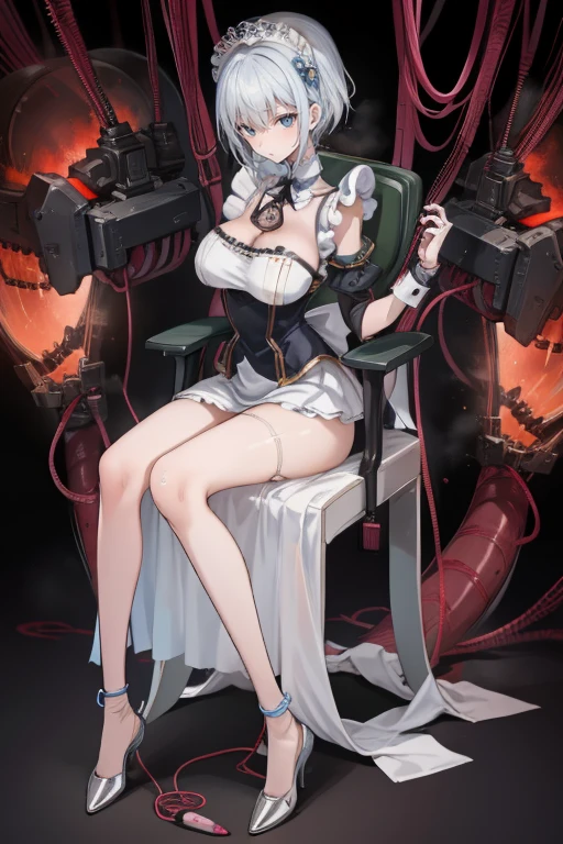 (highres, best quality:1.2), intricate details, vibrant image, sharpness, colorful,
carla cromwell, solo, 1girl, mature female, 
long hair, ahoge, makeup, lipstick,,perfect eyes, perfect face, detailed face,
(Spread legs DSM、huge breasts、perfect female body、tide listening suit、good nipples,(torture chair),(Tighter constraints)、( Piercing On:1.9),(Plus code model)、asian、clear focus、Very detailed face and skin texture，Limb restraint，Please cut off communication,NSFW,(While crying),((Screaming loudly),