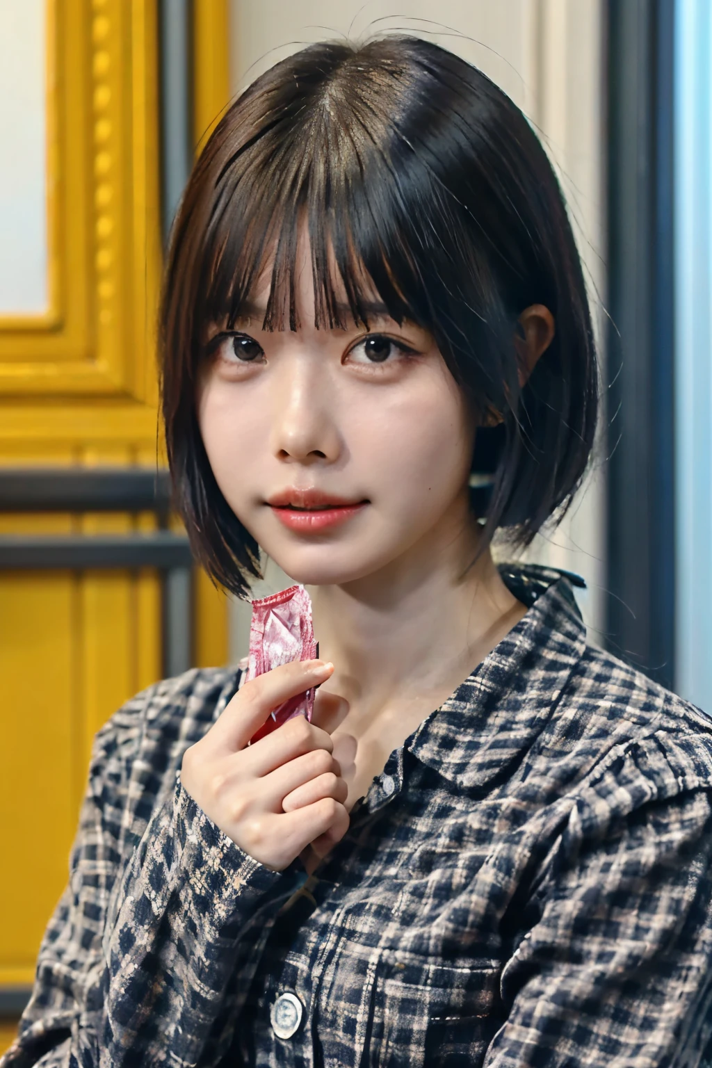 (photo-realistic, realistic:1.4), (masterpiece, best quality:1.2), RAW photo, high resolution, intricate details, extremely detailed, cinematic lighting, solo, 1girl, a Japanese idol, (((a condom in hand,holding a condom wrapper))), detailed face, detailed eyes, pale skin, photo background, indoors 
 