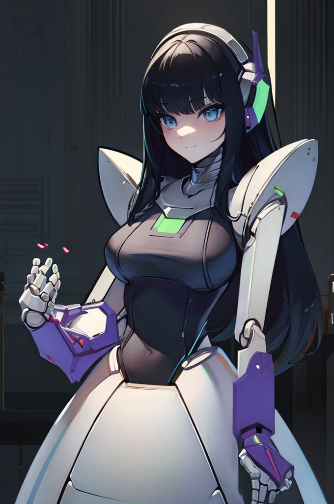 girl,(girlfriend,scifi,futuristic,robot,mecha,indoors,outdoors,hotify),Neon Background,Lying,Fringe,maroon Tunic,Naruto ,(masterpiece,detailed,highres:1.4)