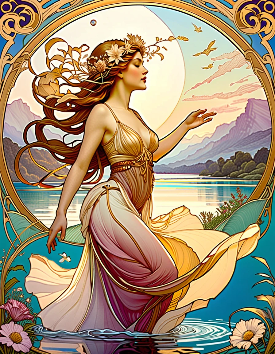 (highres:1.2),Greek maenad,beautiful detailed eyes,flowing curly hair,women in togas,enjoying the beauty of nature,holding a wine cup,with ivy wreaths on their heads,dancing ecstatically,bathed in warm sunlight,expressing joy and pleasure,green meadows and vineyards,stately olive trees,vibrant flowers and colorful butterflies,flawless complexion,exquisite facial features,happy and lively atmosphere,serene and peaceful surroundings,deep connection with nature,poetic and artistic,paintingsque scenery,harmony between humans and nature,divine and spirited,celebration of life.