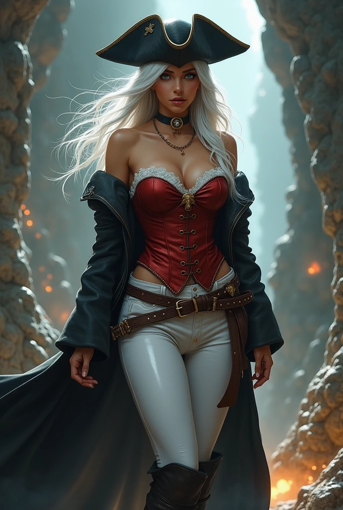 linda com longos cabelos brancos,olhos azuis como safiras, semelhanate a yennefer do jogo the witcher, She wears a black leather jacket and is in the middle of a fierce battle against enemy soldiers...., your face is stained with freckles, Your skin is white, and his expression is angry