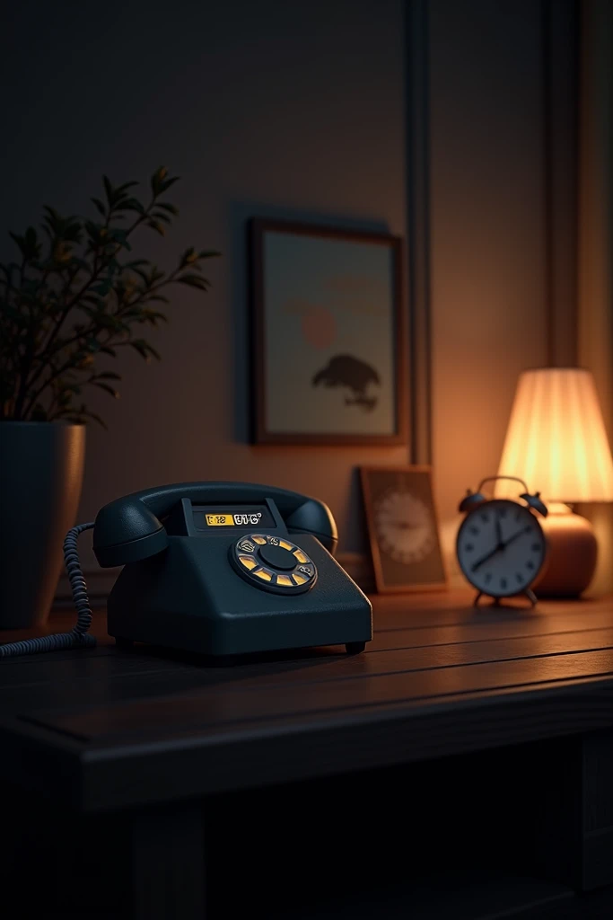 Telephone with an alarm set at night