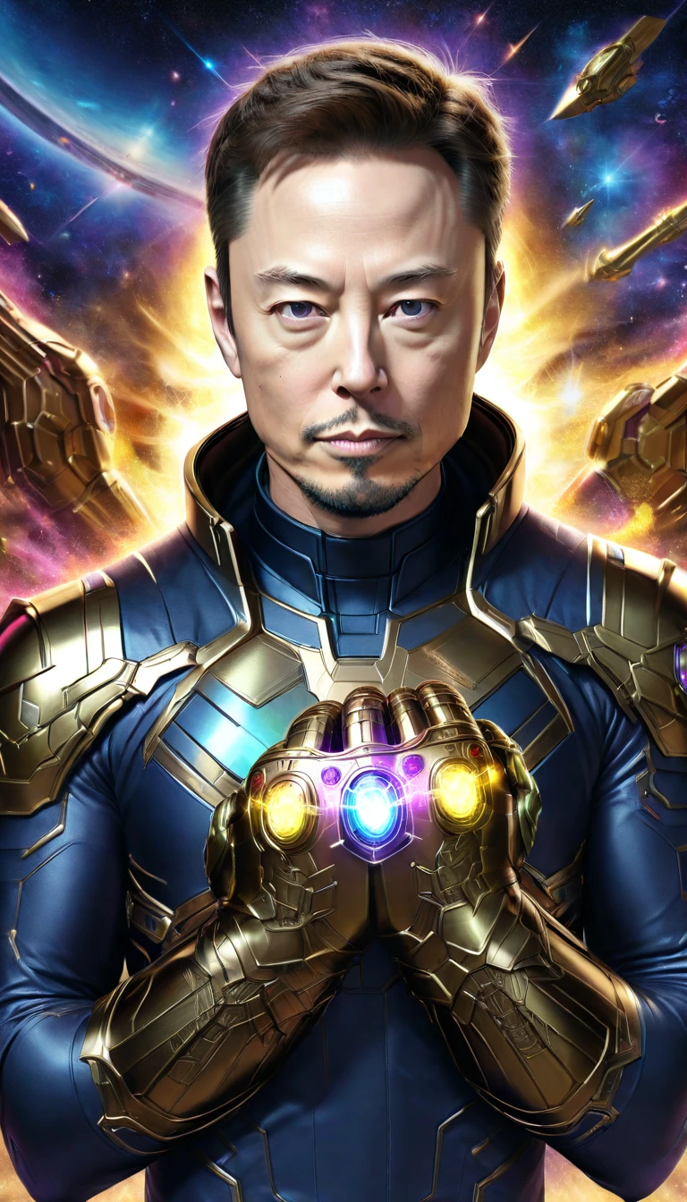 anime Elon Musk, wearing the InfinityGauntlet