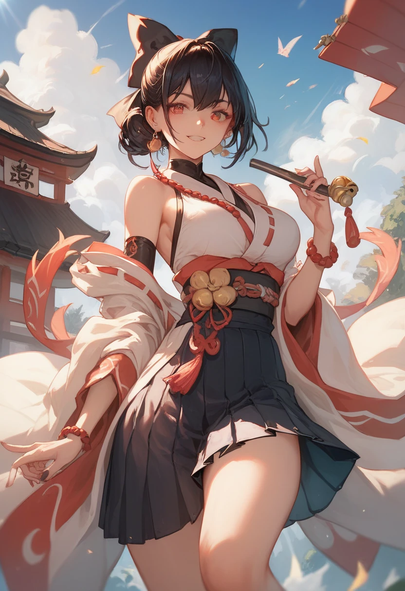 masterpiece、best、Hi-Res、1 female、A dark-haired、Medium Hair、Asymmetrical hair、Floating hair、blindfolds、High Ponytail、side locks、hair adornments、Fish hair ornament、tassels、Kanzashi、bangss、light blue eyes、Beginning、ssmile, tusk, Only the upper teeth, a choker, a red choker, Pendant Choker, Butterfly Choker, 鎖骨, The tattoo, Chest Tattoo, Flower tattoo, cleavage of the breast, middlebreasts, thighs thighs thighs thighs, bandaged, Bandaged Legs, sarashi, Budget Sarashi, Breast sarashi, Black sash、 Hadanugi Dosa 、 Broomstick 、 Komono 、 Kimono 、 Drawstring 、 Obi 、 Obiage 、 Obi tightening 、 Orange kimono 、 Drawstring 、 Patterned kimono 、 noose 、 Obi 、 Shimenawa 、 Short kimono 、 Piece bare shoulders 、 phantom(Genshin) 、 East Asian Architecture 、cherry trees, full body Esbian, crouching down, sparkler fireworks, natta, sparklers, sparklers, cross one's legs, an legs, single glove, Single fingerless gloves, wristbands, Black socks,