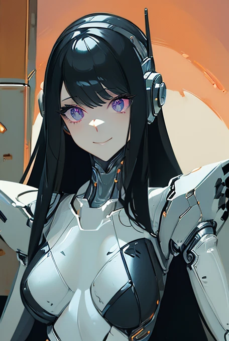 (masterpiece),(Highest quality),(Super detailed),(Best illustrations),(Best Shadow),(Absurd),(Detailed Background),(so beautiful), 16K, 8K, 4K,(Best Shadow),robotization,woman ,big bust,Robot Joint ,Metal skin,Black robot Suit,long hair,a black robot suit that covers the whole body,robot hand,cyber bodysuit,mecha head,(Detailed hands and fingers:1.2),Ball joint robot body,doll joint,beautiful face,beautiful robot girl,robotic eye,robotic hands,(no more human skin),android girl,cyborg girl,F cup, sexy body,(machine made joints:1.2),(machanical limbs:1.1),(blood vessels connected to tubes),(mechanical vertebra attaching to back),(mechanical cervial attaching to neck),no messy picture style,no emotion,tech control,black robot suit,maintenance,smile,antenna,high leg,leotard