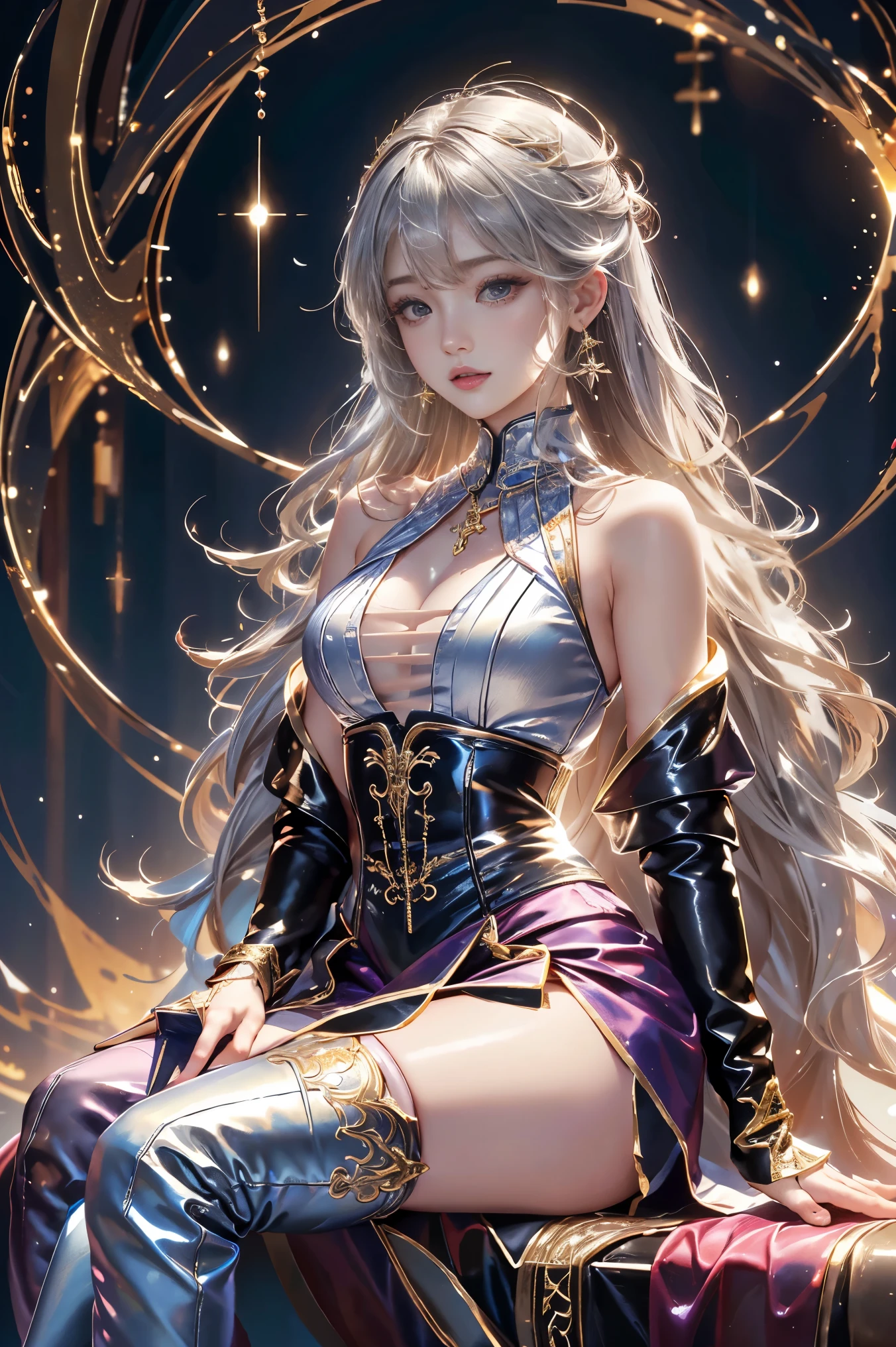 (sexual innuendo,masterpiece, top quality, best quality, official art, beautiful and aesthetic:1.2), (1girl), extreme detailed,(fractal art:1.3), colorful, highest detailed, white hair, white skirt, miniskirt,micro skirt,white gloves