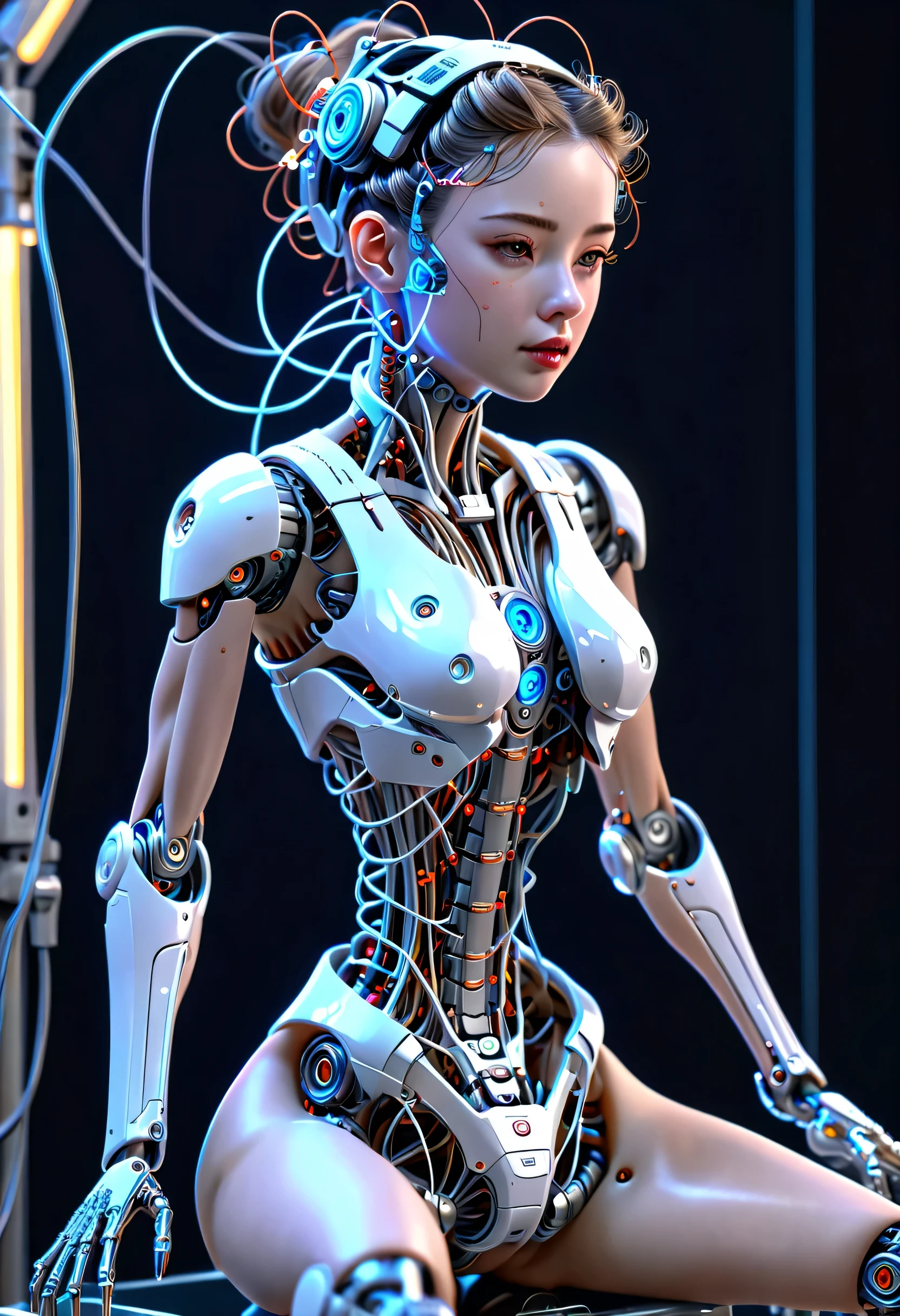 A mesmerizing transformation of a nuts and bolts formation into the shape of a stunning woman. The nuts and bolts, originally arranged in a grid pattern, appear to be coming alive, as if they are part of some living organism. The woman's body is formed by the interlocking pattern of the nuts and bolts, with each bolt serving as a skeletal joint, while the nuts act as joints and connectors.