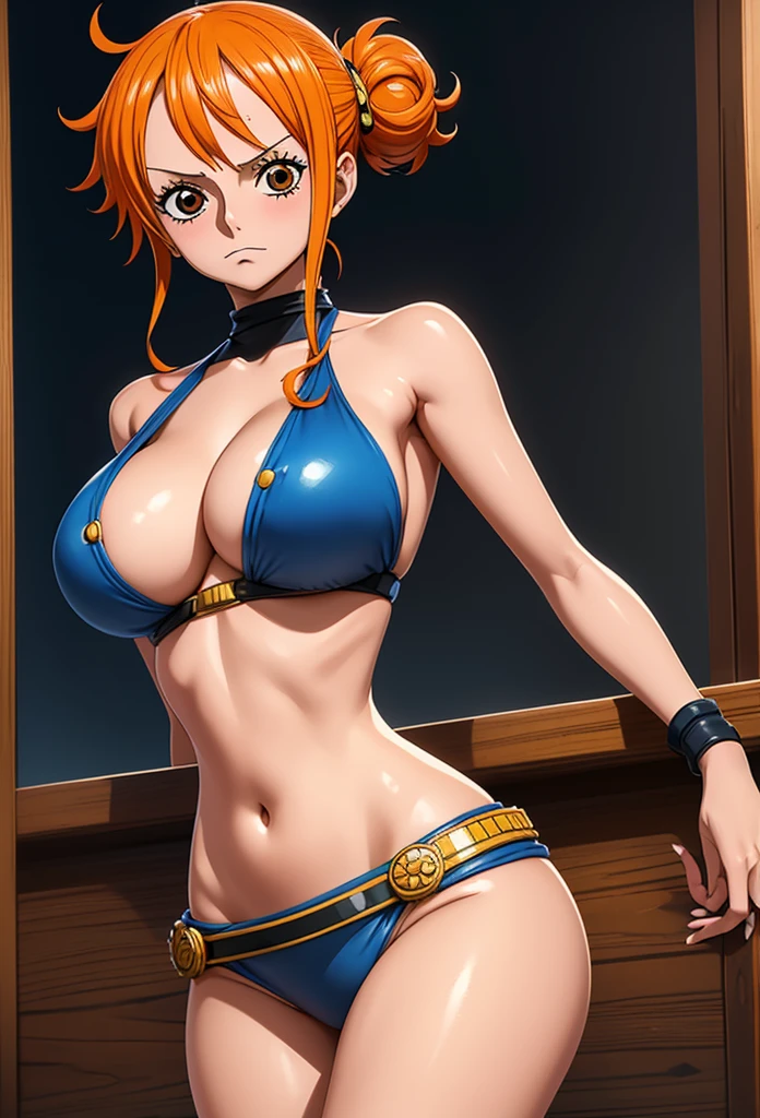 Masterpiece,Solo,1Girl,Nami,(One Piece),Perfect Body,Sexy Body Hot,Big Breast,High Quality,High Resolution,Photograph 16K,Ultra Detailed,Ultra HD,Erotic Girl,Beautiful,Beautiful Girl,Ninja Theme,Sexy Pose,Cosplay Ninja Kunoichi,Kunoichi Sexy Outfit,Orange Hair,Black Costume