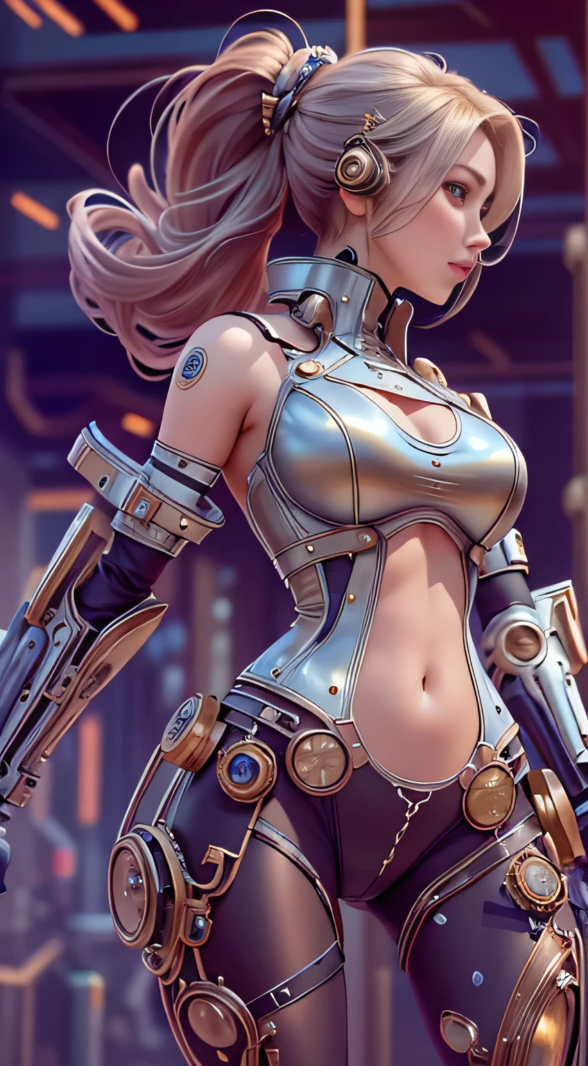 Translucent ethereal mechanical girl, girl of the future, mechanical joints, futuristic city background, model-like style, (Extremely detailed Cg Unity 8k wallpapers), Abstract style beauty, surrealism, 8k, ultra-detailed, highest quality, award-winning, anatomically accurate, 16k, ultra-detailed, ((Arafedo woman - steampunk beautiful anime woman posing in steampunk costume,)), Jan J, guweiz on artstation pixiv, breathtaking character art, cushart krenz Key art Feminine, fantasy outfit, curvaceous petite, shoulder detail armor, Wlop style, accurate and perfect human anatomy, bewitching, sexy, erotic, beautiful face, detailed and perfect face, big and even eyes, perfect proportions, huge breasts, slim waist, navel, thigh gap, sexy thighs, dynamic pose, changing pose, dynamic angles,