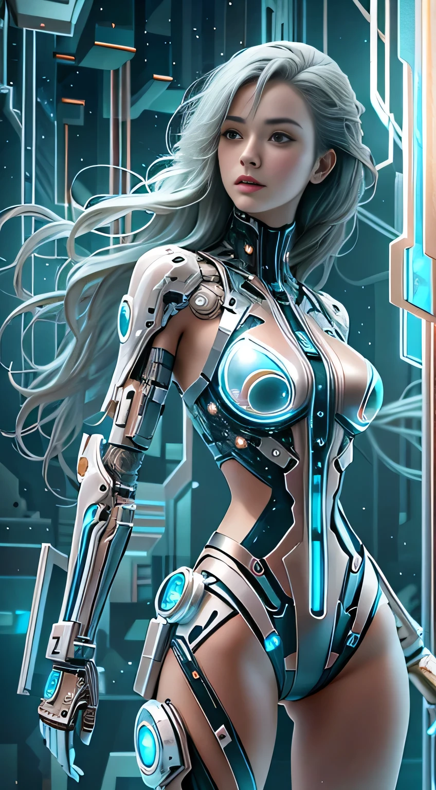 Translucent Ether Mechanical Girl ,Future Girl,Mechanical joints,Futuristic urban background, model-like style, (Extremely detailed Cg Unity 8k wallpapers), Abstract style beauty ,, surrealism, 8k, Super detailed, Best Quality, Awards, anatomically accurate, 16k, Super detailed