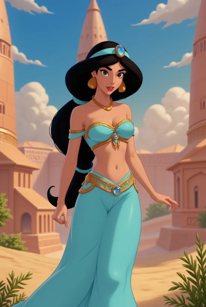 Stunning Princess Jasmine, photo in 8k, in action, cinematic.