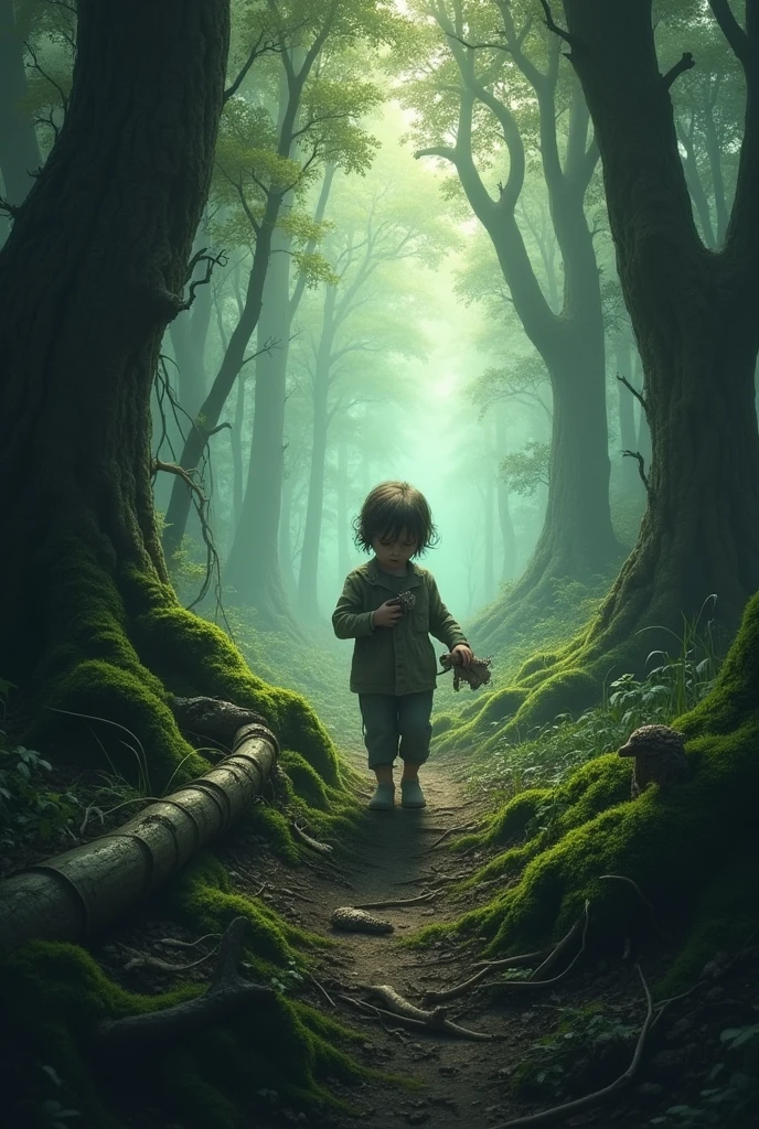 Deeply emotional, beautifully tragic and delicate, a single baby crying alone in the forest (ormanda tek başına ağlayan bebek).