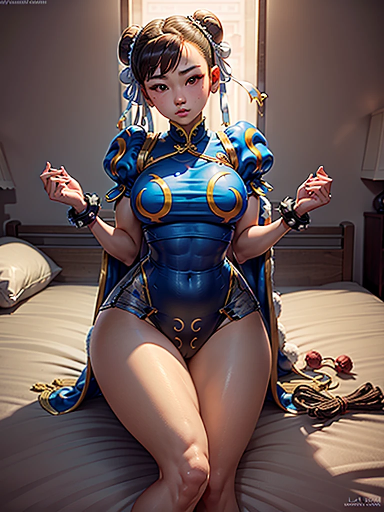 
Girl, 14, Mongolian, Muscular, Medium Breasts, Leotard, Chun Li Outfit, Bed