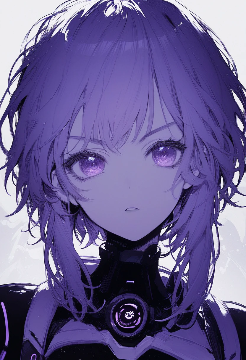 score_9, score_8_up, score_7_up, 1girl, solo,a close up of a person with purple hair and a purple tie, stylized anime, anime moe artstyle, katana zero video game character, anime girl of the future, portrait anime space cadet girl, portrait knights of zodiac girl, close up of a young anime girl, anime stylized, with glowing purple eyes, in an anime style, anime styled 3d, , manga, monochrome, dekosukentr style
