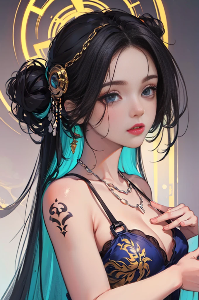 woman, age 30, milf, with an aura of mystery and enchantment, practicing ancient rituals amidst a forest illuminated by magical lights, intricate details