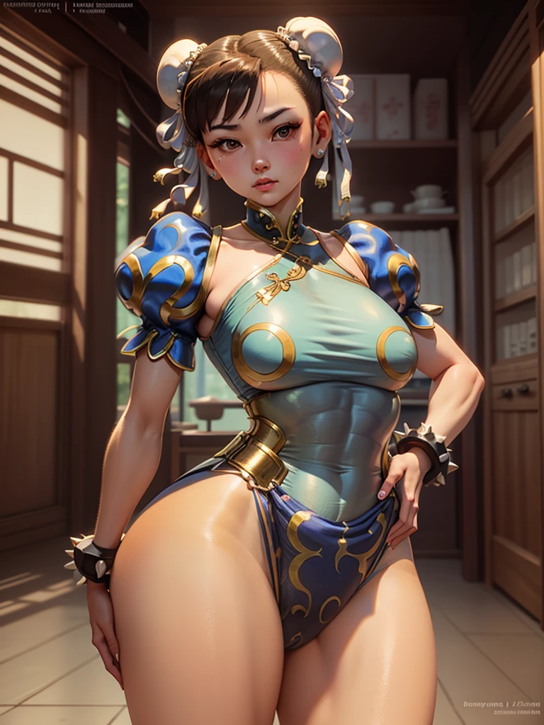 Girl, 12, Mongolian, Chun Li Outfit, Muscular, Leotard