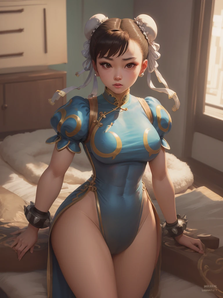 Girl, 12, Mongolian, Chun Li Outfit, Muscular, Leotard