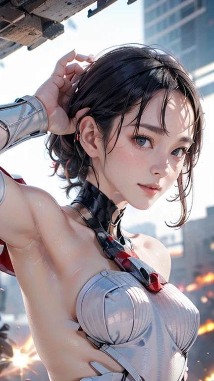 (masterpiece, top quality, best quality, official art, beautiful and aesthetic:1.2), (1girl:1.3), extreme detailed,colorful,highest detailed ((ultra-detailed)), (highly detailed CG illustration), ((an extremely delicate and beautiful)),(from side),cinematic light,((1mechanical girl)),solo,full body,(machine made joints:1.2),((machanical limbs)),(blood vessels connected to tubes),(mechanical vertebra attaching to back),((mechanical cervial attaching to neck)),(sitting),expressionless,(wires and cables attaching to neck:1.2),(wires and cables on head:1.2)(character focus),science fiction,white background,(blood:1.5)
