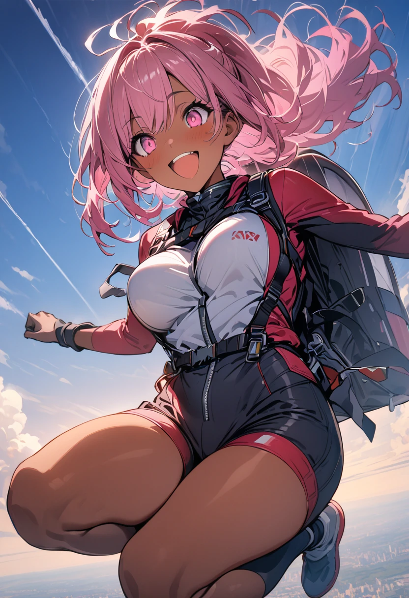 Highest quality、High resolution、Detailed Background、Beautiful face in every detail、Anatomically correct、(Draw the usual number of fingers:1.2)、(Detailed facial expressions:1.2)、Teenage Beauty、(Small breasts)、 (Hair Ribbon:0.4), Pink Eyes,(((White bun hair))),(((Pink long hair))),well-groomed eyebrows、A beautiful girl is enjoying the thrilling activity of skydiving at an extremely high altitude and is excited. The freestyle jumpsuit is the perfect item for skydiving. Remember to choose appropriate equipment to ensure ease of movement and safety. Choose designs with colorful patterns and embroidery to enhance cuteness. Groups who skydive with friends and companions combine cuteness and fun. It's also nice to choose cute characters or colorful patterns for the parachute design. Jumping with a small dog or cat with appropriate equipment provides fun reactions and expressions from the pet. Freefalling from the plane until the parachute opens is thrilling and exciting. The sight of large, cute characters and patterns spread across the sky gives a sense of love and excitement simultaneously. Make memories in the air by jumping together with a partner, such as a couple or parents and children, on a tandem jump.  

  This moment mixes excitement and relief. The speed drops all at once and the atmosphere changes to a quiet one. Choose tops in bright colors or patterns. The moment the airplane door opens and you are thrown into the air. It's also cute to have a pet skydive with you. Choose comfortable and sporty sneakers. Don't forget to incorporate smiles and cuteness. You can enjoy the excitement by timing your landing. The feeling of taking a walk in the air while enjoying the beautiful scenery also increases the excitement. The moment you completely change direction from freefall and the parachute opens. The final stage of skydiving is the moment you safely land on the ground. Combine sporty tops with colorful shorts. Skydiving is a thrilling and adventurous activity, but. Combine an oversized T-shirt with colorful leggings. The sight of everyone jumping into the air together is very colorful and cute. The strength of the wind and the feeling of altitude The feeling of freefall experienced for the first time increases excitement. Choose T-shirts with cute characters or logos printed on them. Incorporating accessories such as caps and sunglasses makes it stylish and cute. After the parachute opens, you can enjoy the feeling of slowly flying through the air. The experience of skydiving will give you excitement and emotion that you will never forget.、Cowboy Shot、(A beautiful girl is enjoying the thrilling activity of skydiving at an extremely high altitude and is excited. The freestyle jumpsuit is the perfect item for skydiving. Remember to choose appropriate equipment to ensure ease of movement and safety. Choose designs with colorful patterns and embroidery to enhance cuteness. Groups who skydive with friends and companions combine cuteness and fun. It's also nice to choose cute characters or colorful patterns for the parachute design. Jumping with a small dog or cat with appropriate equipment provides fun reactions and expressions from the pet. Freefalling from the plane until the parachute opens is thrilling and exciting. The sight of large, cute characters and patterns spread across the sky gives a sense of love and excitement simultaneously. Make memories in the air by jumping together with a partner, such as a couple or parents and children, on a tandem jump.  

  This moment mixes excitement and relief. The speed drops all at once and the atmosphere changes to a quiet one. Choose tops in bright colors or patterns. The moment the airplane door opens and you are thrown into the air. It's also cute to have a pet skydive with you. Choose comfortable and sporty sneakers. Don't forget to incorporate smiles and cuteness. You can enjoy the excitement by timing your landing. The feeling of taking a walk in the air while enjoying the beautiful scenery also increases the excitement. The moment you completely change direction from freefall and the parachute opens. The final stage of skydiving is the moment you safely land on the ground. Combine sporty tops with colorful shorts. Skydiving is a thrilling and adventurous activity, but. Combine an oversized T-shirt with colorful leggings. The sight of everyone jumping into the air together is very colorful and cute. The strength of the wind and the feeling of altitude The feeling of freefall experienced for the first time increases excitement. Choose T-shirts with cute characters or logos printed on them. Incorporating accessories such as caps and sunglasses makes it stylish and cute. After the parachute opens, you can enjoy the feeling of slowly flying through the air. The experience of skydiving will give you excitement and emotion that you will never forget.Excited beautiful girl enjoying thrilling activity at:1.5)、Very excited、Ultra high tension、sense of exaltation、飛行機のドアが開いて空中に放り出された瞬間、I am very excited、風の強さと高度感初めて体験する自由落下の感覚は興奮を高めます、飛行機から飛び降りてからパラシュートが開くまでの自由落下はスリリングで興奮を高めます、高速で落下する感覚と周囲の景色、 自由落下から完全に方向転換してパラシュートが開いた瞬間、一気に速度が落ちて静かな雰囲気に一転、この瞬間は興奮と安堵が入り交じります、 パラシュートが開いた後はゆっくりと空を飛んでいる感覚を楽しめます、 風に吹かれて浮遊し、美しい景色を眺めながら空中散歩する感覚も興奮を高めます、 スカイダイビングの最終段階は安全に地上に着地する瞬間です、 パラシュートを使って滑空し、着地のタイミングを計ることで興奮を味わうことができます、 スカイダイビングの体験は一生忘れられない興奮と感動を与えてくれます、 カップルや親子など2人以上のパートナージャンプで一緒にジャンプして空中での思い出を作りましょう、 一緒にスカイダイビングをするペットも可愛いです、 小型犬や猫など適切な装備を用意して一緒にジャンプするとペットの表情や反応が楽しいです、 友人や仲間と一緒にスカイダイビングをするグループは可愛さと楽しさが共存します、 みんなで一緒に空中に飛び込む光景はとても色鮮やかで可愛いです、パラシュートのデザインには可愛いキャラクターやカラフルな柄を選ぶのもいいですね、空中に広がる大きな可愛いキャラクターや柄の光景は愛らしさとワクワク感を同時に楽しめます、スカイダイビングはスリリングで冒険的なアクティビティですが、笑顔や可愛らしさを取り入れることも忘れないでください、スポーティなトップスにカラフルなショーツを合わせましょう、トップスは明るい色や柄のものを選びましょう、フリースタイルのジャンプスーツはスカイダイビングにぴったりのアイテムです、カラフルな柄や刺繍が施されたデザインを選ぶことで可愛らしさをアピールできます、オーバーサイズのTシャツにカラフルなレギンスを合わせましょう、可愛いキャラクターやロゴがプリントされたTシャツを選びましょう、履き心地の良いスポーティなスニーカーを選びましょう、キャップやサングラスなどの小物を取り入れるとおしゃれで可愛いです、動きやすさや安全性を確保するために適切な装備を選ぶことも忘れないでください
