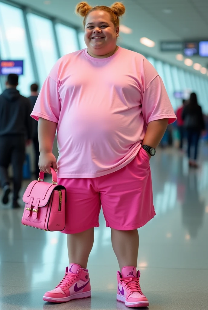 best quality, real life photograph of a nerdy man shopping at the mall, human, mature, chubby male, moobs, underboob, musclegut, belly overhang, seductive, briefs, pink clothing, t-shirt, dynamic pose, accidental exposure