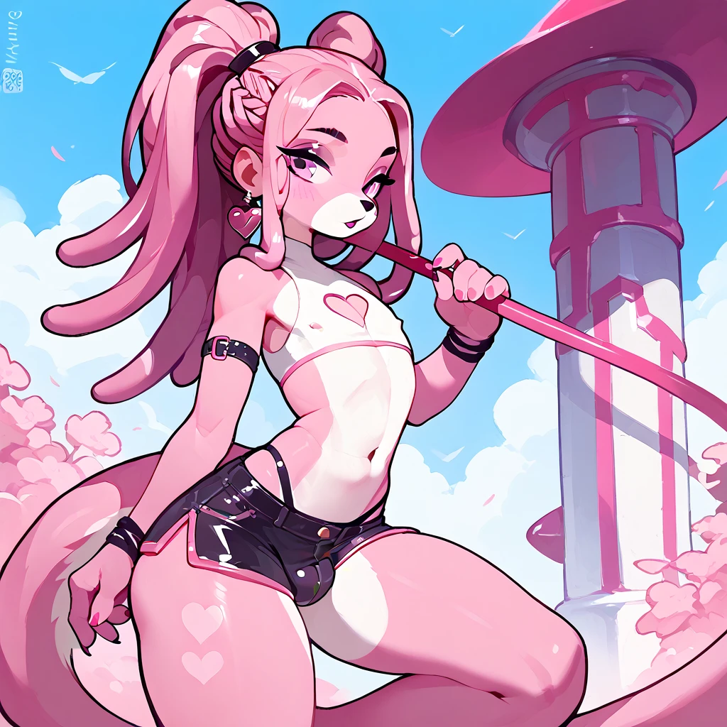 1boy, femboy, bimbo, pink siren, fantasy, furry, pink dreadlocks