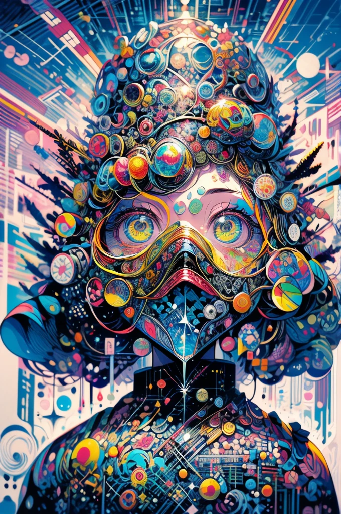 ((((masterpiece, best quality, a perfect face, an exceptional face, 1girl)))), (((high ponytail))), 18 years old, detailed face, black hair, slight smile, wakame, zentangle, glitch effect, psychedelic cyberpunk futuristic cityscape at night, metropolis, cybenetic, robotic, mechanical, god knows, illuminati, pyramid, galaxy, art nuveau, rainbow colored neon lights, impressionism, expressionism, maximalism, Jackson Pollock style, banksy style, van gogh style, picasso style, universe, milky way, neural sparks, let there be light and there was light, goddess, omnipotent, zen, null, nihilism, vacuum, eyeballs, transcendence, cyberpunk, steampunk, ink wash painting, cubism, deconstruction, subconscious, thanatos, abyss, chaos, spiral mixture, looking at viewer, 8k, realistic, photorealistic, 1920s grayscale film style