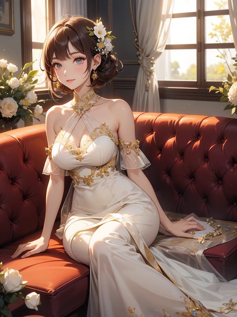 (RAW photo, best quality), (realistic, photo-realistic:1.2), masterpiece, an extremely delicate and beautiful, girl, extremely detailed, CG, unity , 2k wallpaper, Amazing, finely detail, light smile, extremely detailed CG unity 8k wallpaper, huge filesize, ultra-detailed, highres, absurdres, soft light, ((short hair:1.3), short bang, brown hair)), jewelry hair ornament, detailed hair ornament, beautiful detailed girl, detailed fingers, (angry eyes), sleepy expression, extremely detailed eyes and face, light rays from windows, reflective surface, beautiful detailed nose, beautiful detailed eyes, long eyelashes, light on face, (closed mouth), 1girl, cute, young, mature face, small breasts, realistic body, (ulzzang-6500-v1.1:0.9), ru_qun, ancient chinese background, wide shot,