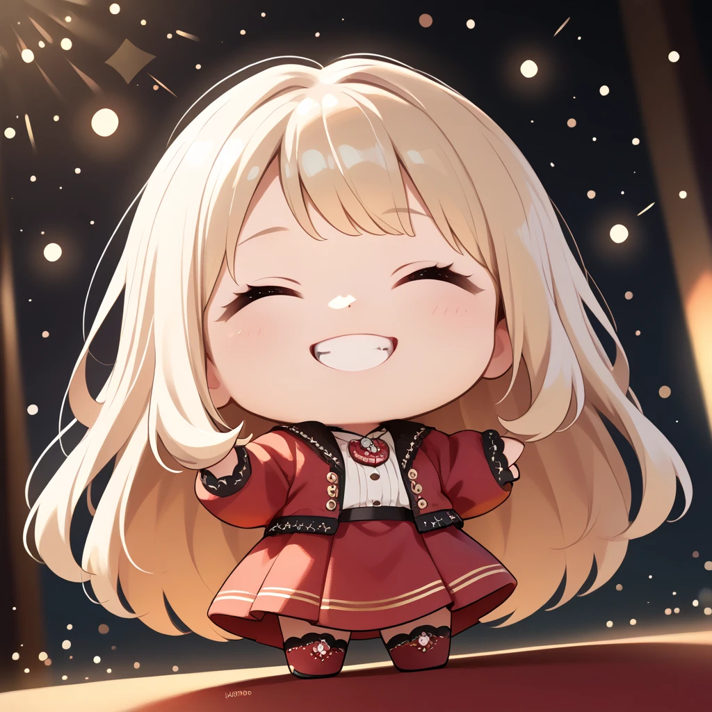 (1 chibi girl, solo:1.2), cute, big droopy eyes, long blonde hair, florating hair,
big donuts, cheerful grin, looking up, eyes closed, dynamic angle,
dynamic lights, patel, (masterpiece, best quality, hyper detailed:1.2),