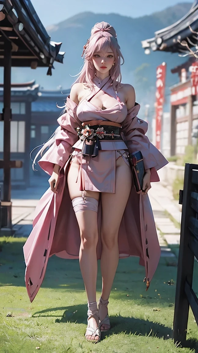 (8K, Best Quality, Masterpiece: 1, 2), (Realistic, Photo Realistic: 1, 37), Top Quality, Masterpiece, A Beautiful Woman Wearing a Female Cut Shirt V-Neck White T-Shirt Korean Fashion Woman T with Tight Open Gray Jacket, Beautiful Toned Body, Floral Miniskirt, Walking in the suburbs, Night background with a little drizzle, In a store with Korean style store lights, Atmosphere at night, slightly wet asphalt, seductive smile with dimples