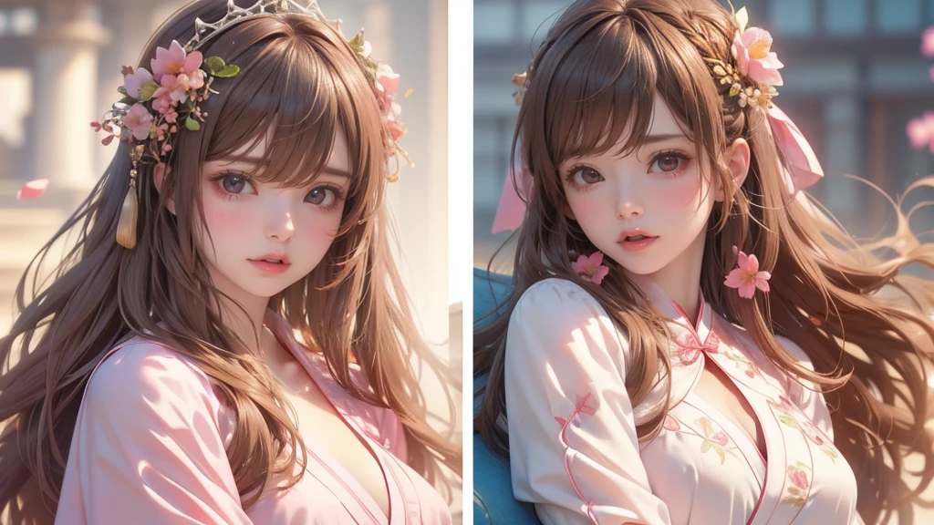 ((Best Quality)), ((Masterpiece)), (Detail: 1.4), 3D, Beautiful Cyberpunk Female Image, HDR (High Dynamic Range), Ray Tracing, NVIDIA RTX, Super Resolution, Unreal 5, Subsurface Scattering, PBR Texture, Post-Processing, Anisotropic Filtering, Depth of Field, Maximum Sharpness and Sharpness, Multi-layer Texture, Albedo and Highlight Mapping, Surface Coloring, Mitsu-Accurate Simulation of Material Interactions, Perfect Proportions, Octane Rendering, Two-color Light, Large Aperture, Low ISO, white balance, regular three-point, 8K RAW, beautiful bright pupils, flowing robe, fine pupils, delicate face and eyes, long eyelashes, blush, fluffy hair, pink lips, pure, cute