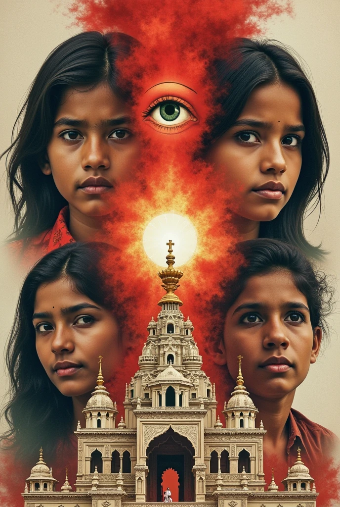 GIRL CHILDREN, RED BACKGROUND, CANDLES WITH FIRE,