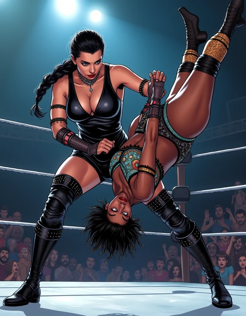 Two black silk beauties fighting,One of them is completely inferior to the other,Beaten up